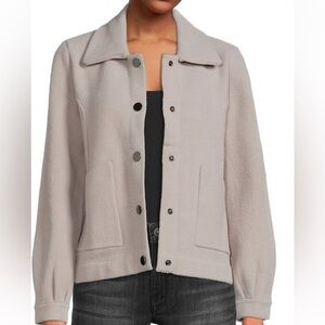 Magaschoni Women's Size L GrayTeddy Jacket Relaxed Fit Snap Buttons NWT